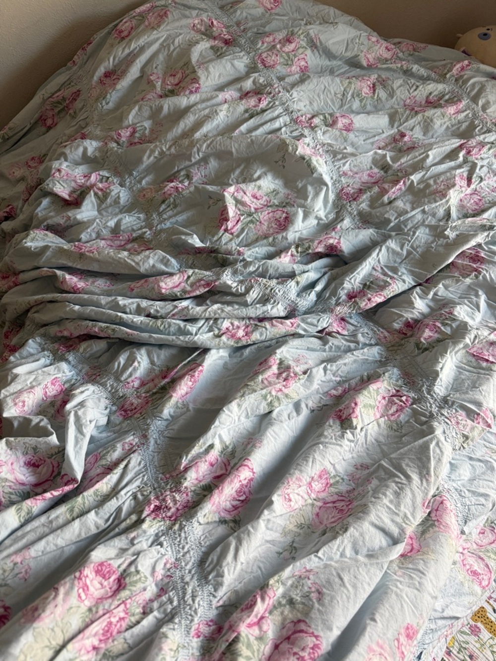(Flawed) Shabby Chic Blue Floral Queen Duvet Cover 100% Cotton Natural Fibers - Picture 4 of 10